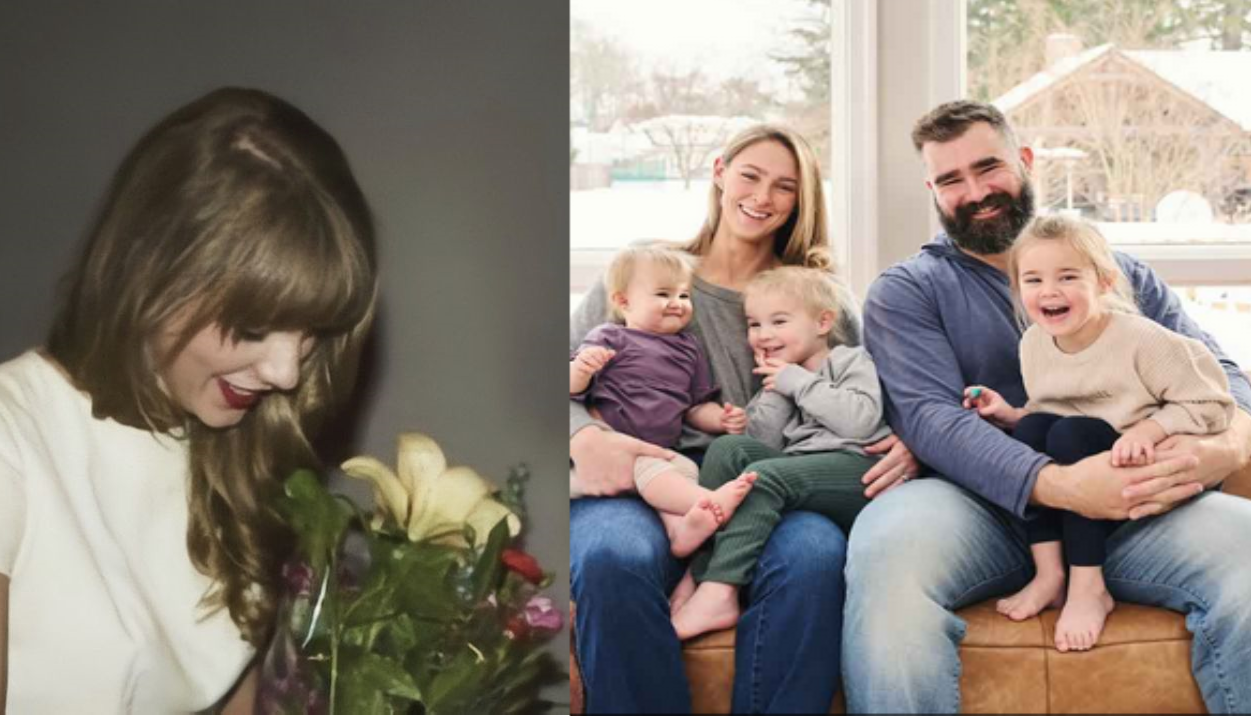Taylor Swift surprises Jason Kelce by storming into his house to celebrate his daughter Wyatt’s 5th birthday with a beautiful bouquet of flowers.
