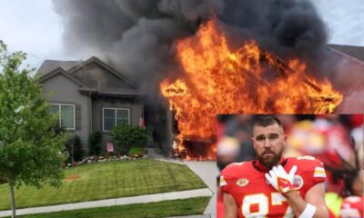 Breaking news: Chiefs star Travis Kelce is shocked as his $6 million mansion is swallowed by a massive fire! The blaze started under strange circumstances, quickly destroying the grand estate and triggering a huge emergency response.